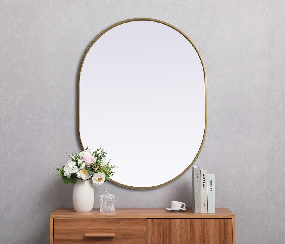 Elegant Furniture & Lighting - Asha Metal Frame Oval Mirror 30x40 Inch in Brass - MR2A3040BRS veiw 4