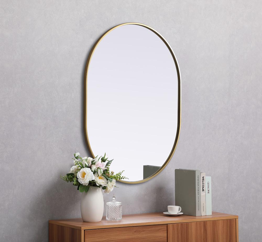 Elegant Furniture & Lighting - Asha Metal Frame Oval Mirror 30x40 Inch in Brass - MR2A3040BRS veiw 5