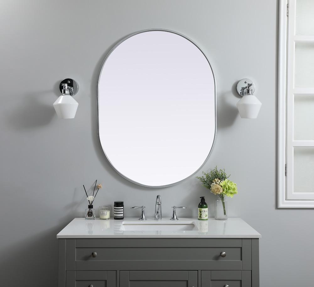 Elegant Furniture & Lighting - Asha Metal Frame Oval Mirror 30x40 Inch in Silver - MR2A3040SIL veiw 2