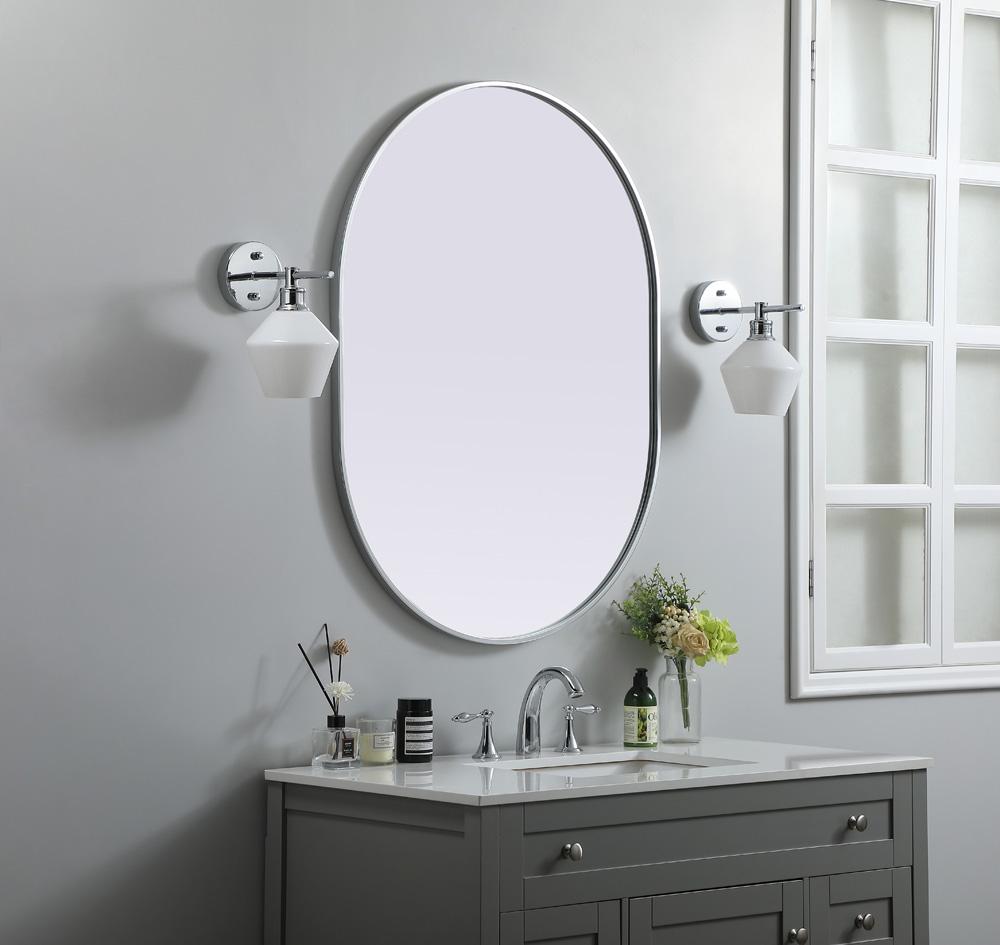 Elegant Furniture & Lighting - Asha Metal Frame Oval Mirror 30x40 Inch in Silver - MR2A3040SIL veiw 3
