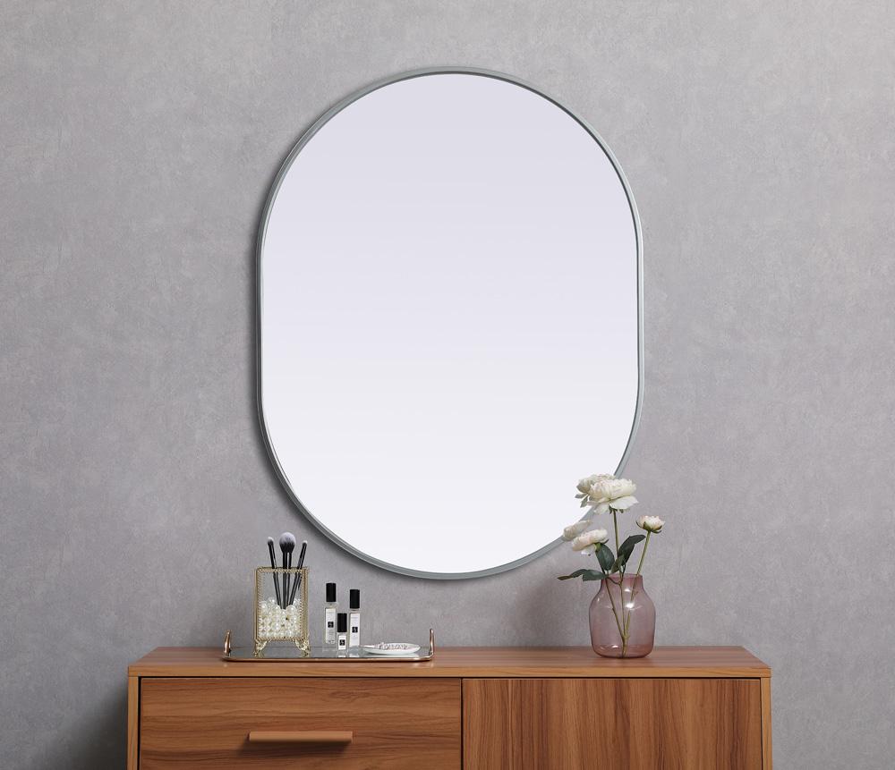 Elegant Furniture & Lighting - Asha Metal Frame Oval Mirror 30x40 Inch in Silver - MR2A3040SIL veiw 4