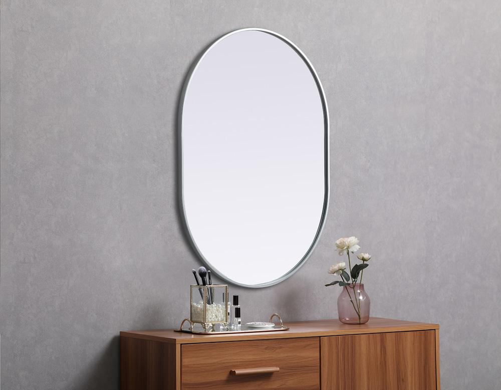 Elegant Furniture & Lighting - Asha Metal Frame Oval Mirror 30x40 Inch in Silver - MR2A3040SIL veiw 5