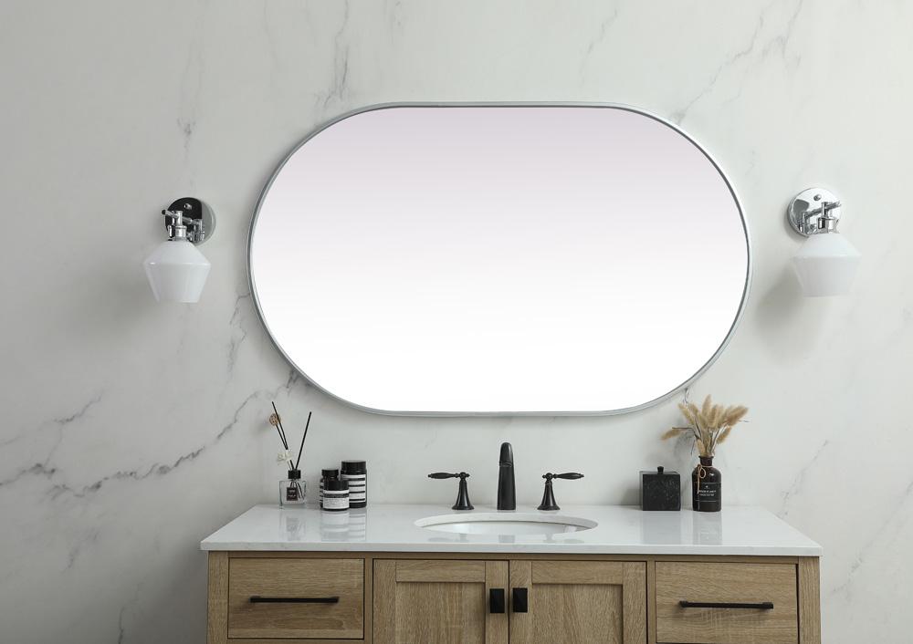 Elegant Furniture & Lighting - Asha Metal Frame Oval Mirror 30x48 Inch in Silver - MR2A3048SIL veiw 2