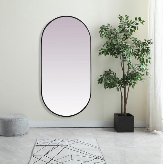 Elegant Furniture & Lighting - Asha Metal Frame Oval Mirror 30x60 Inch in Black - MR2A3060BLK veiw 2