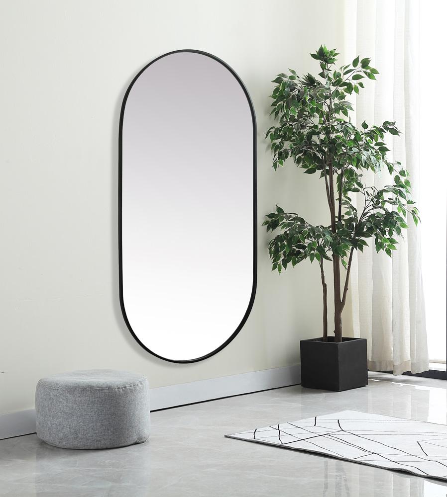 Elegant Furniture & Lighting - Asha Metal Frame Oval Mirror 30x60 Inch in Black - MR2A3060BLK veiw 3