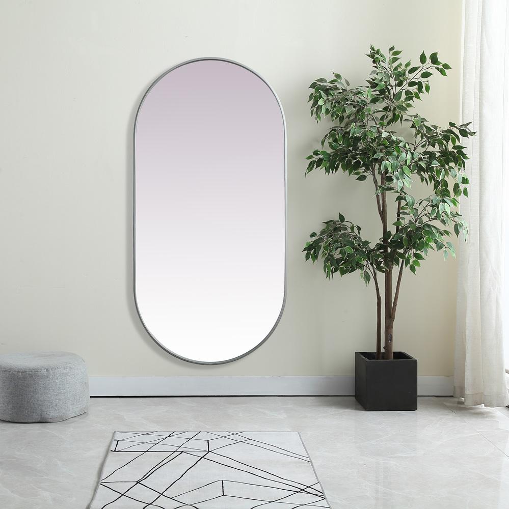 Elegant Furniture & Lighting - Asha Metal Frame Oval Mirror 30x60 Inch in Silver - MR2A3060SIL veiw 2