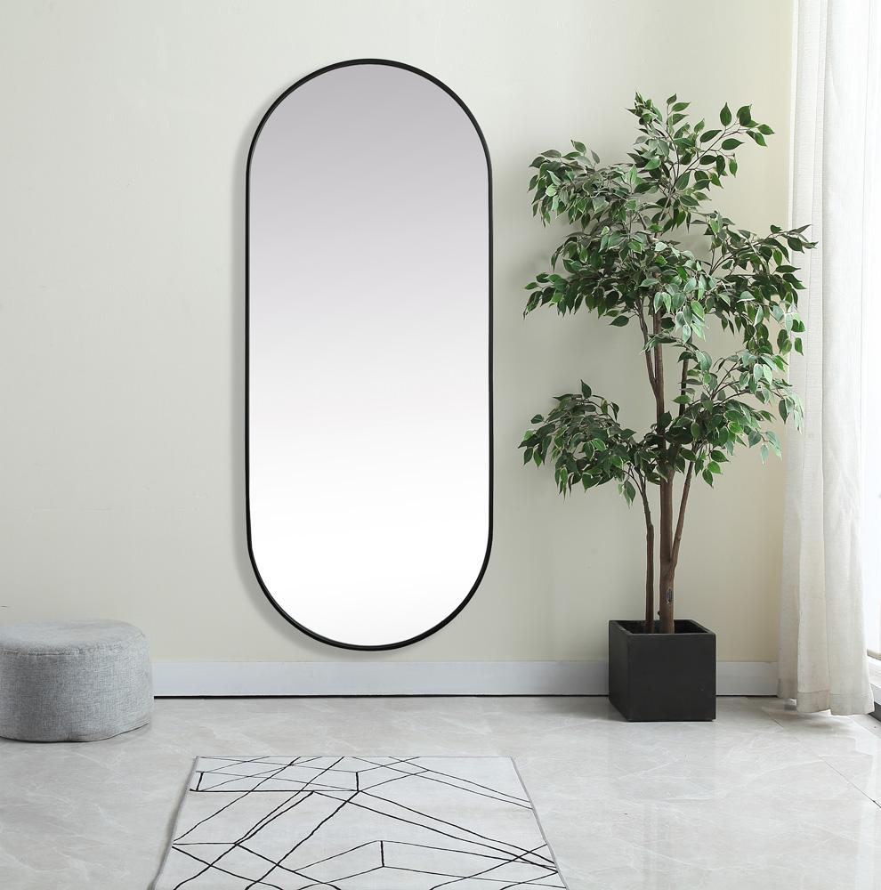 Elegant Furniture & Lighting - Asha Metal Frame Oval Mirror 30x72 Inch in Black - MR2A3072BLK veiw 2