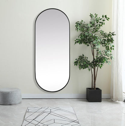 Elegant Furniture & Lighting - Asha Metal Frame Oval Mirror 30x72 Inch in Black - MR2A3072BLK veiw 2