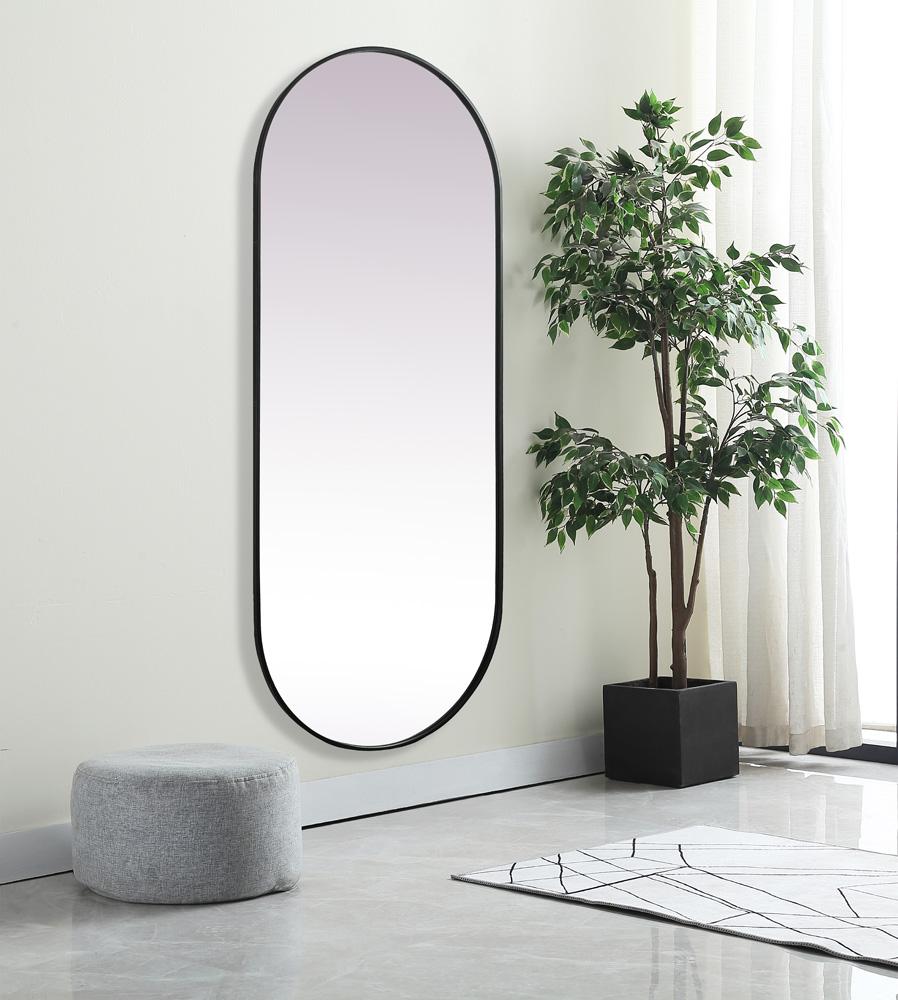 Elegant Furniture & Lighting - Asha Metal Frame Oval Mirror 30x72 Inch in Black - MR2A3072BLK veiw 3