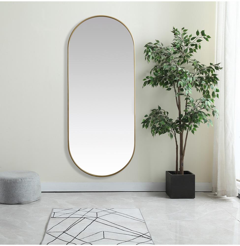Elegant Furniture & Lighting - Asha Metal Frame Oval Mirror 30x72 Inch in Brass - MR2A3072BRS veiw 2
