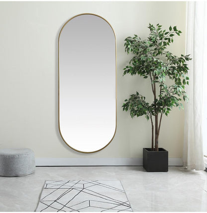 Elegant Furniture & Lighting - Asha Metal Frame Oval Mirror 30x72 Inch in Brass - MR2A3072BRS veiw 2
