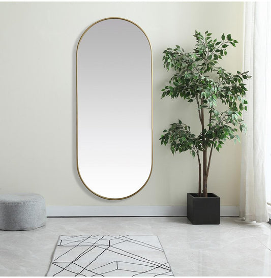Elegant Furniture & Lighting - Asha Metal Frame Oval Mirror 30x72 Inch in Brass - MR2A3072BRS veiw 2