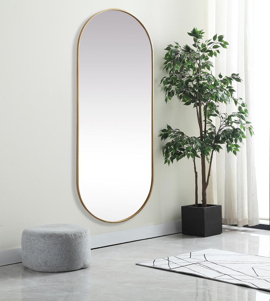 Elegant Furniture & Lighting - Asha Metal Frame Oval Mirror 30x72 Inch in Brass - MR2A3072BRS veiw 3