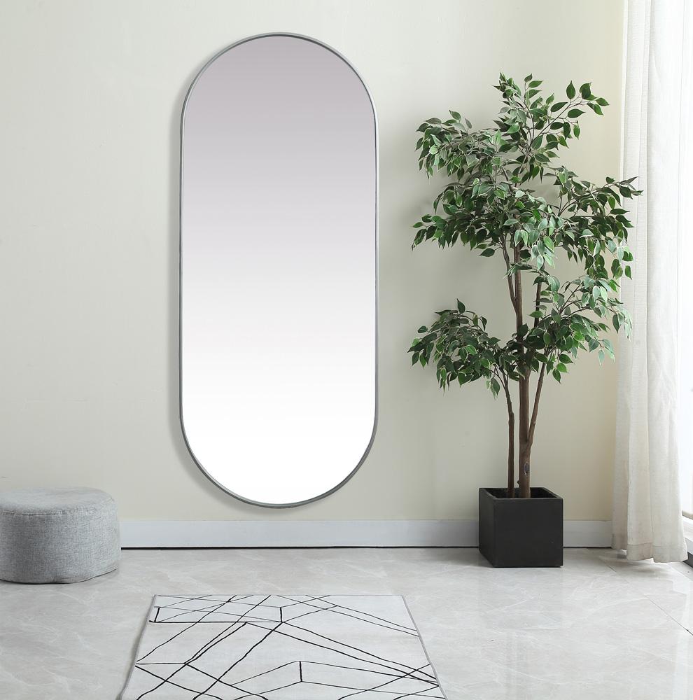 Elegant Furniture & Lighting - Asha Metal Frame Oval Mirror 30x72 Inch in Silver - MR2A3072SIL veiw 2
