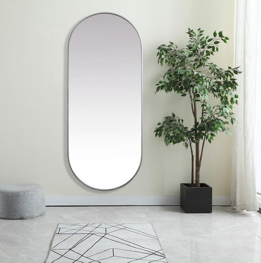 Elegant Furniture & Lighting - Asha Metal Frame Oval Mirror 30x72 Inch in Silver - MR2A3072SIL veiw 2