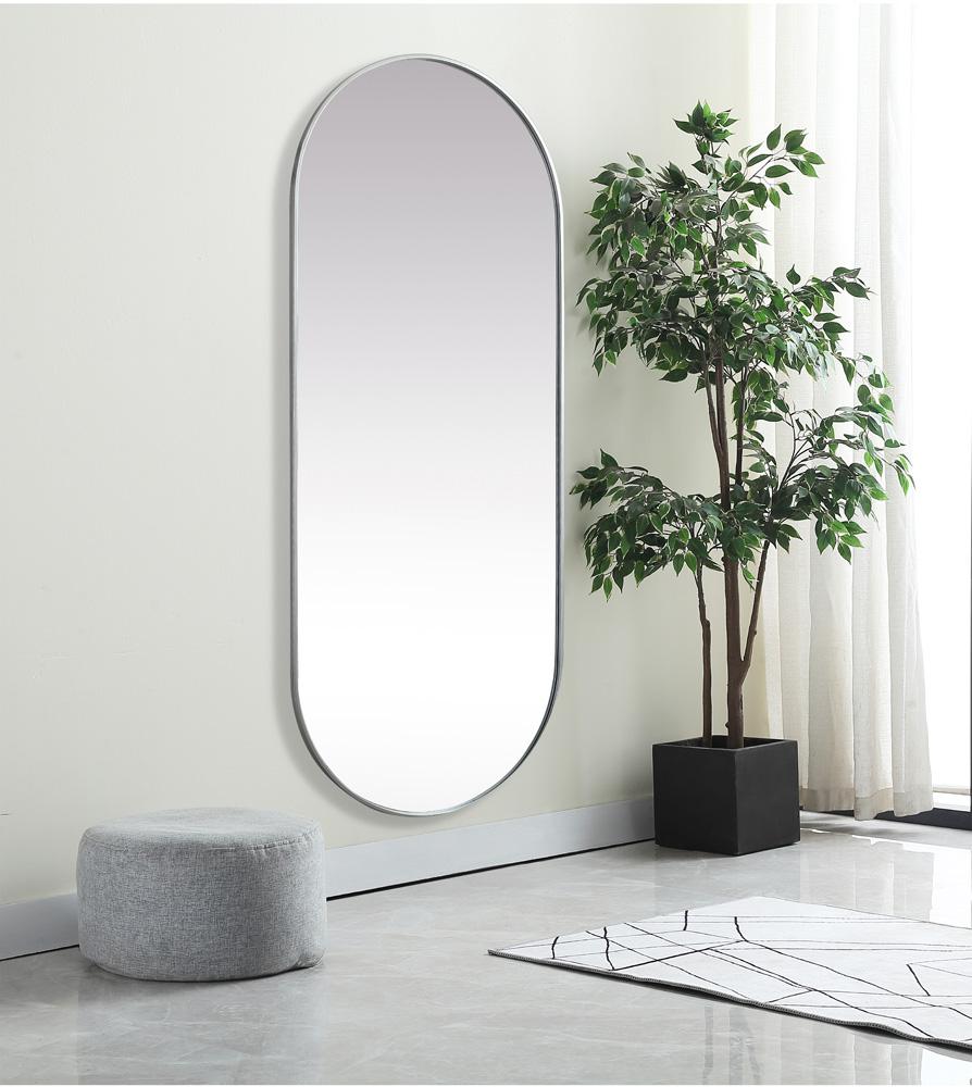 Elegant Furniture & Lighting - Asha Metal Frame Oval Mirror 30x72 Inch in Silver - MR2A3072SIL veiw 3
