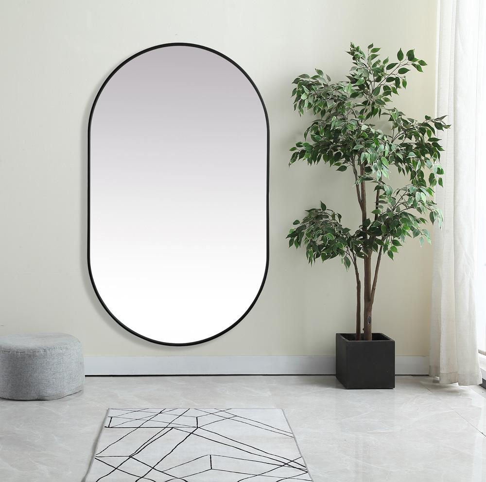 Elegant Furniture & Lighting - Asha Metal Frame Oval Mirror 36x60 Inch in Black - MR2A3660BLK veiw 4
