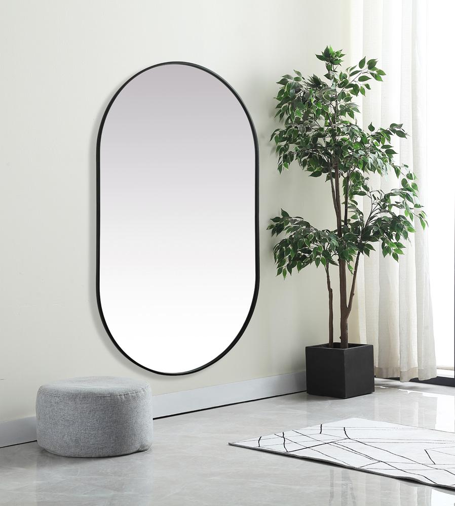Elegant Furniture & Lighting - Asha Metal Frame Oval Mirror 36x60 Inch in Black - MR2A3660BLK veiw 5