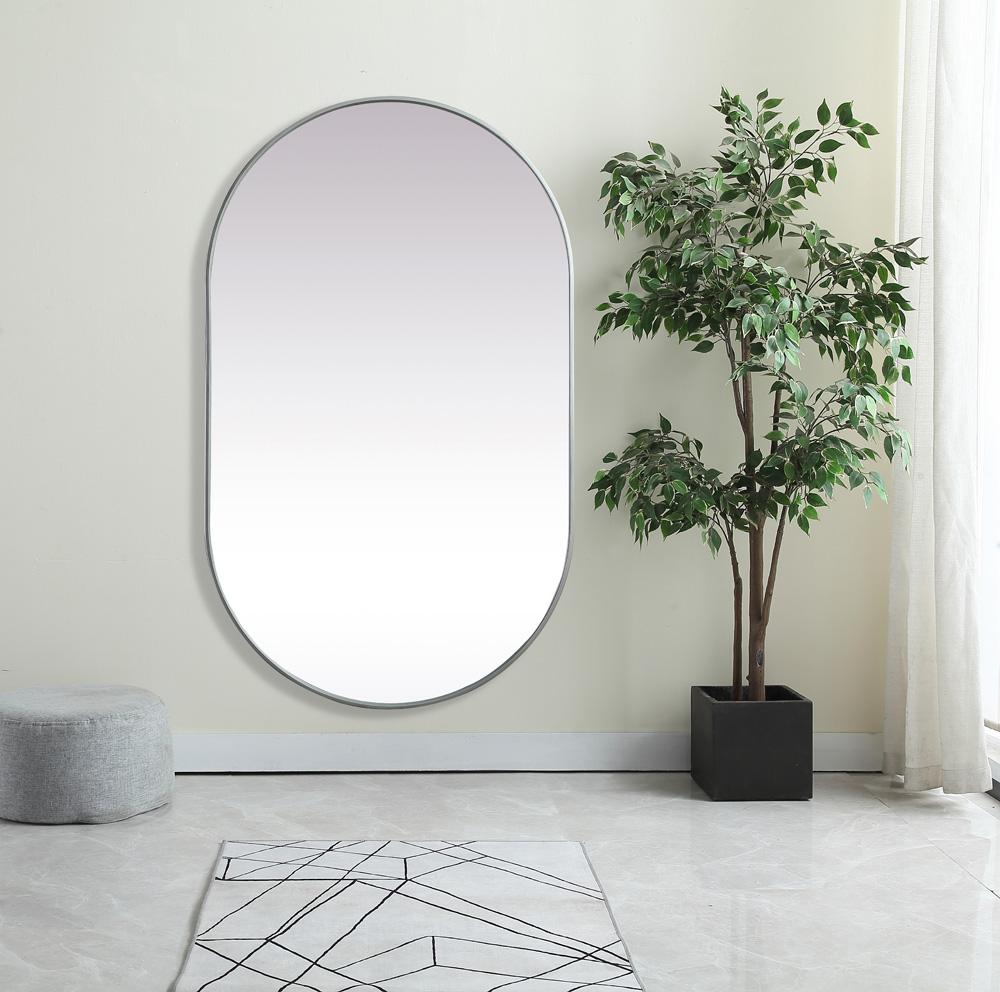 Elegant Furniture & Lighting - Asha Metal Frame Oval Mirror 36x60 Inch in Silver - MR2A3660SIL veiw 4