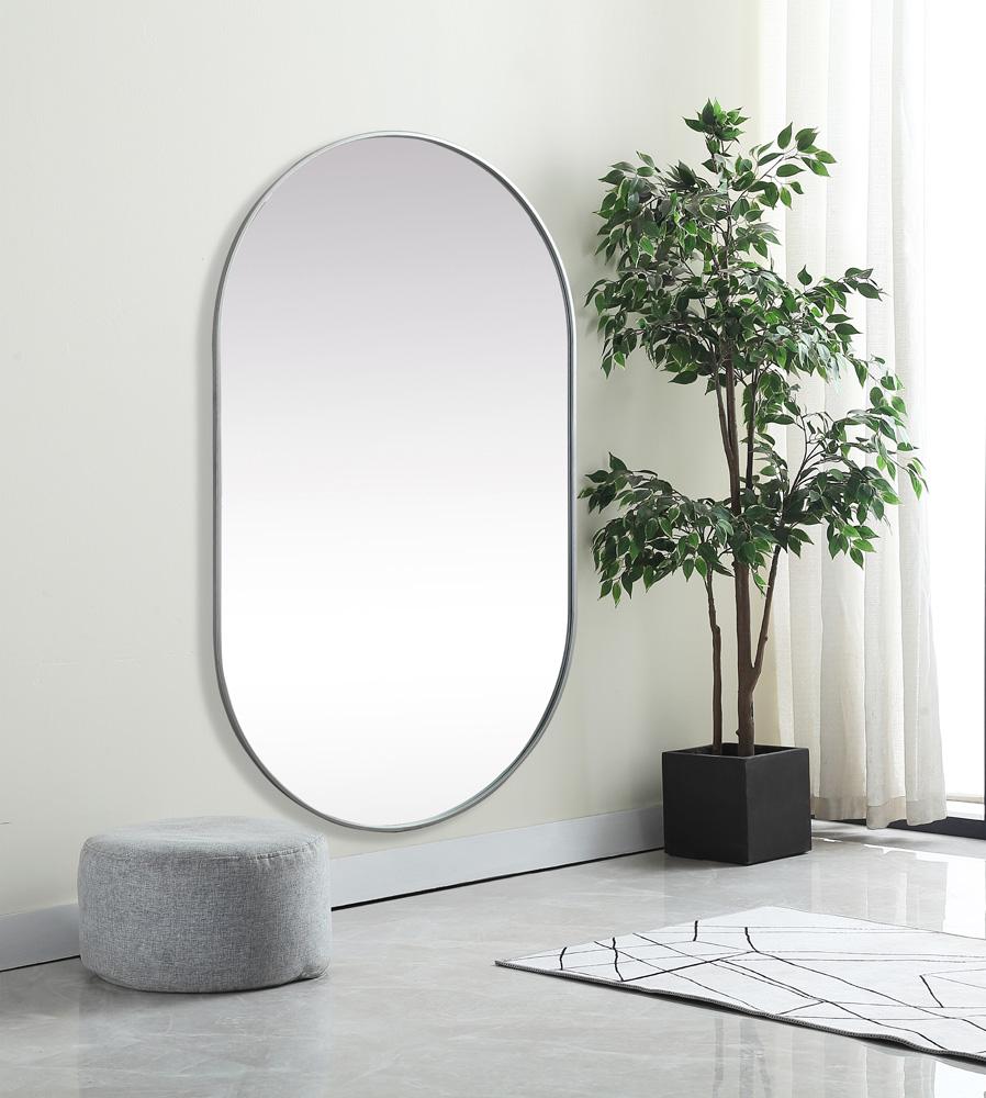 Elegant Furniture & Lighting - Asha Metal Frame Oval Mirror 36x60 Inch in Silver - MR2A3660SIL veiw 5