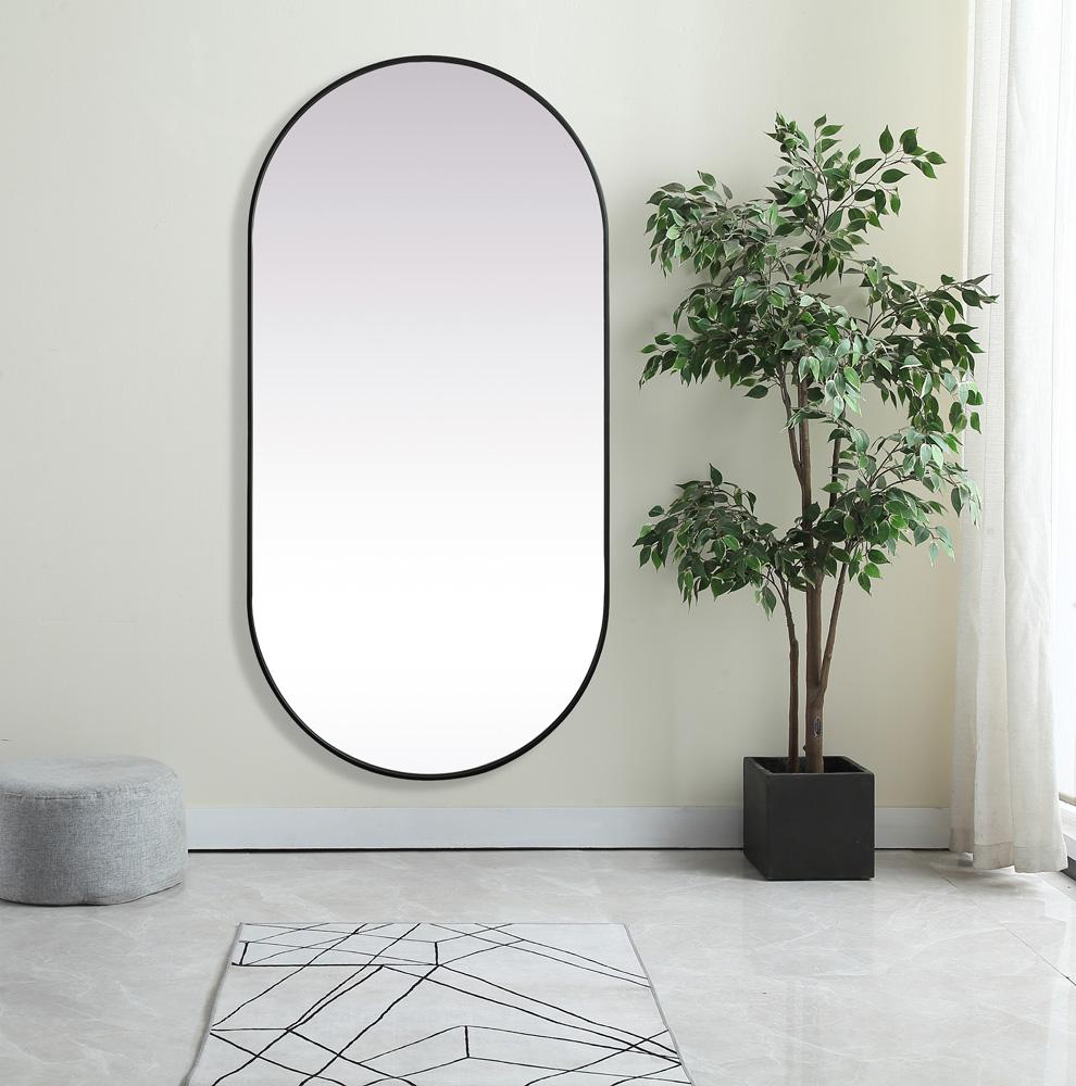 Elegant Furniture & Lighting - Asha Metal Frame Oval Mirror 36x72 Inch in Black - MR2A3672BLK veiw 2