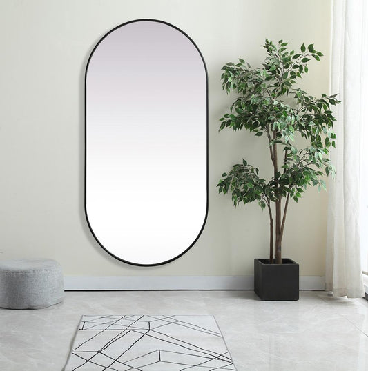 Elegant Furniture & Lighting - Asha Metal Frame Oval Mirror 36x72 Inch in Black - MR2A3672BLK veiw 2