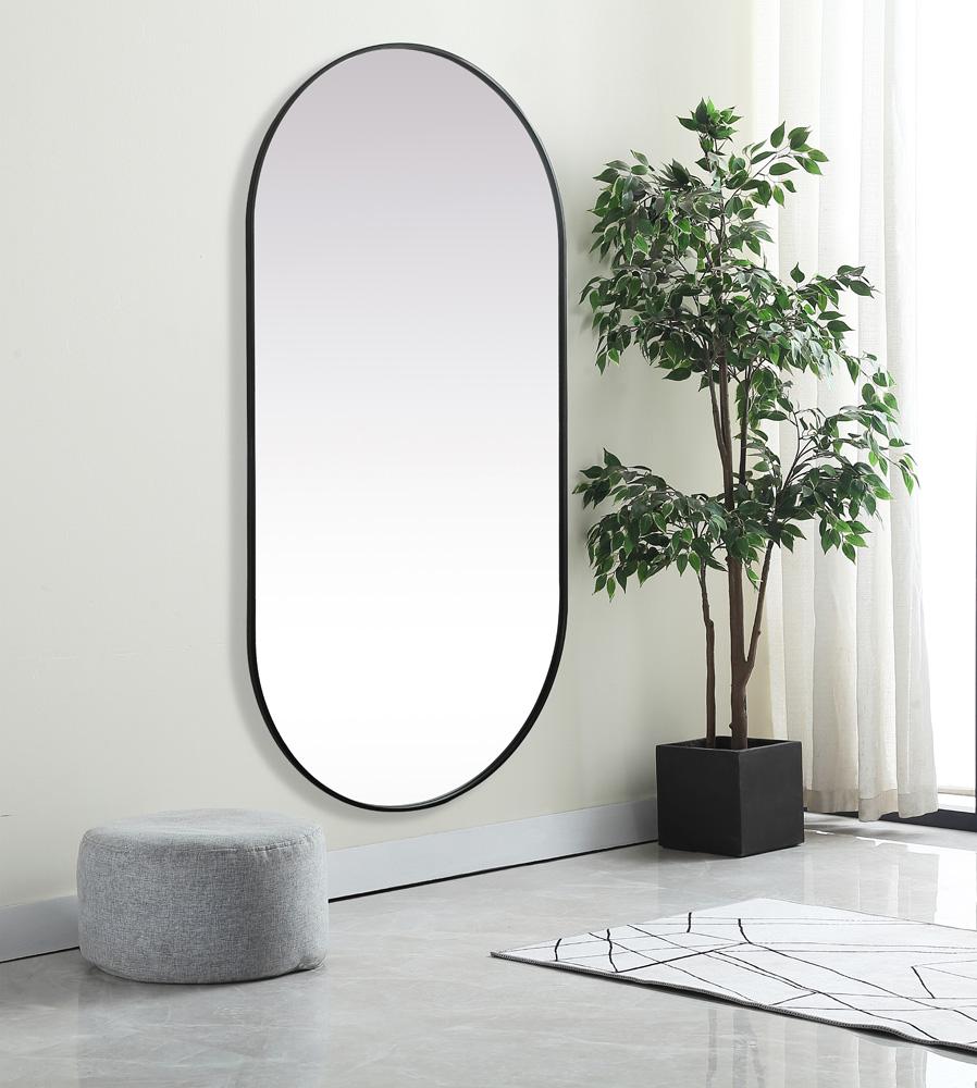 Elegant Furniture & Lighting - Asha Metal Frame Oval Mirror 36x72 Inch in Black - MR2A3672BLK veiw 3