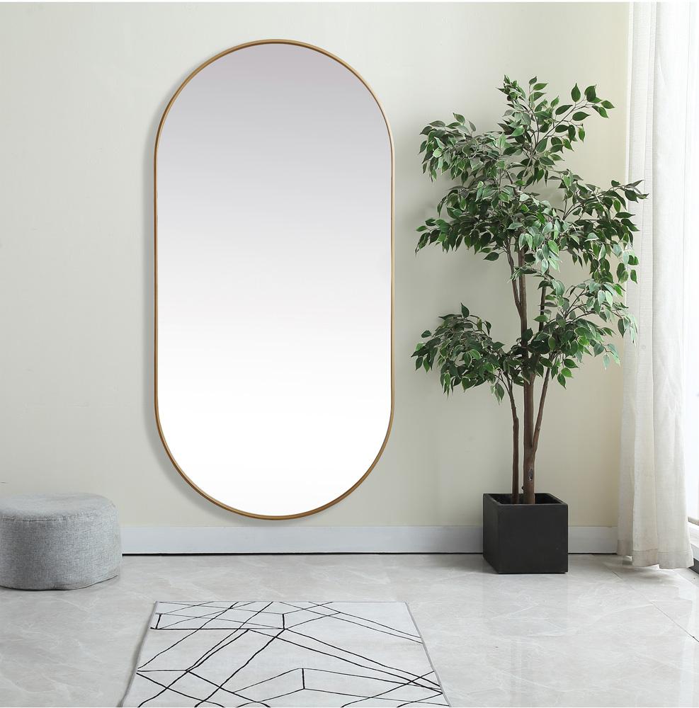 Elegant Furniture & Lighting - Asha Metal Frame Oval Mirror 36x72 Inch in Brass - MR2A3672BRS veiw 2