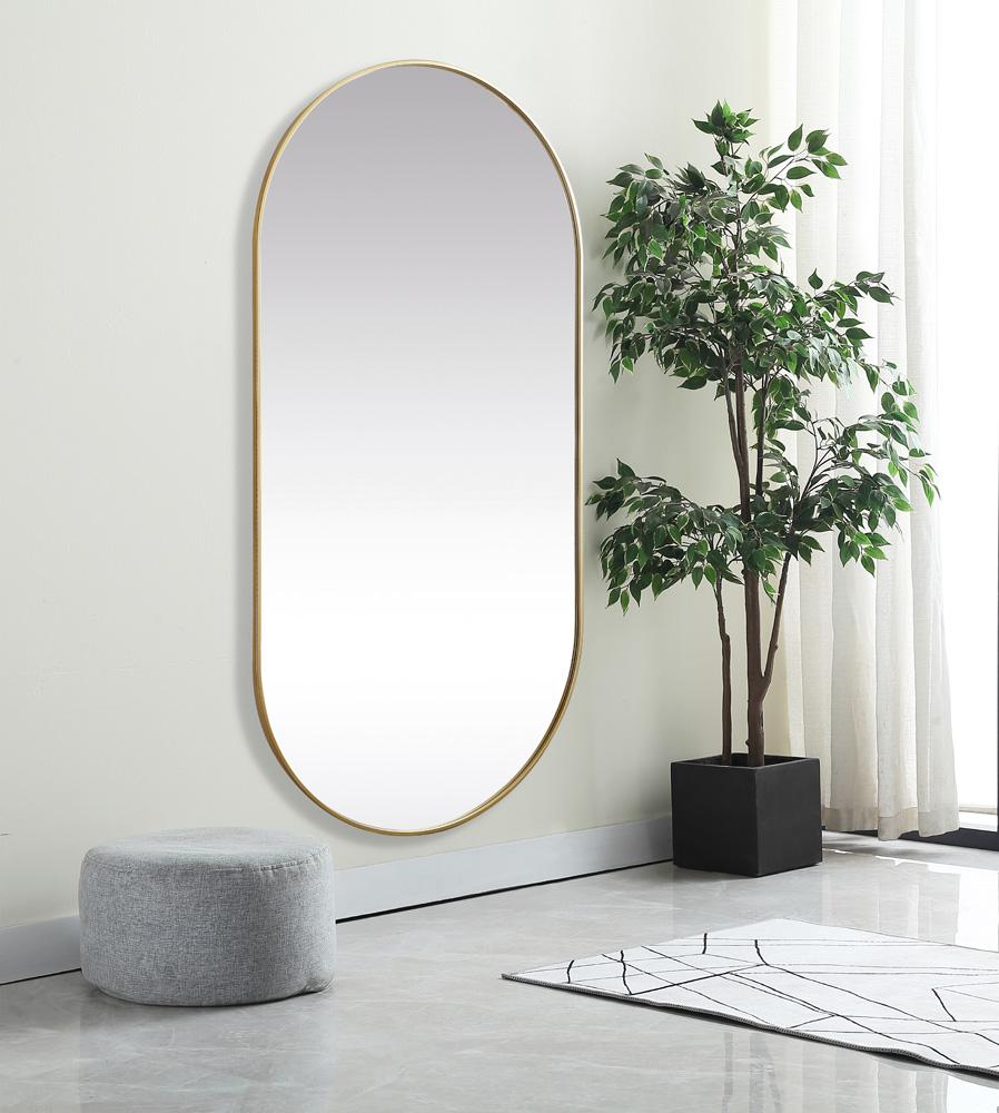 Elegant Furniture & Lighting - Asha Metal Frame Oval Mirror 36x72 Inch in Brass - MR2A3672BRS veiw 3