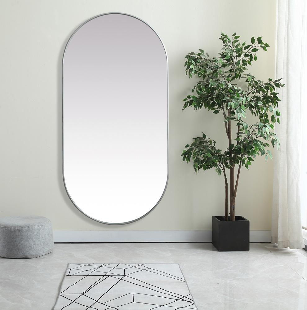 Elegant Furniture & Lighting - Asha Metal Frame Oval Mirror 36x72 Inch in Silver - MR2A3672SIL veiw 2