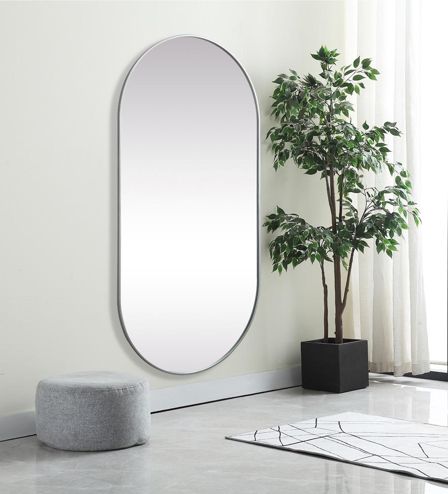 Elegant Furniture & Lighting - Asha Metal Frame Oval Mirror 36x72 Inch in Silver - MR2A3672SIL veiw 3