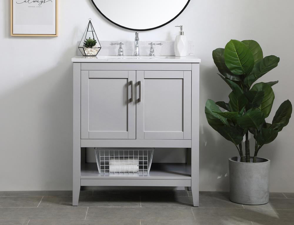 Elegant Furniture & Lighting - Aubrey 30 inch Single Bathroom Vanity in Grey with Backsplash - VF16030GR-BS veiw 2