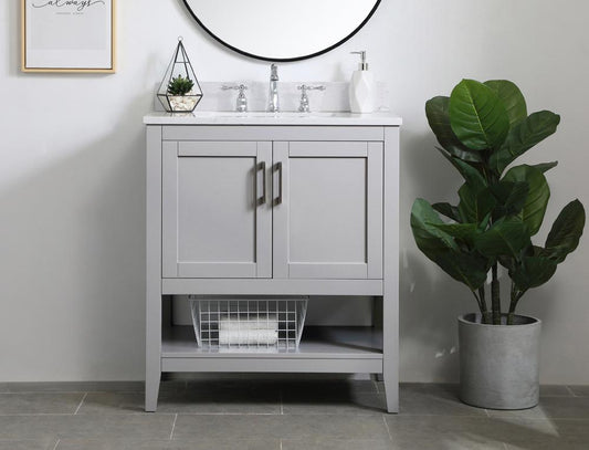 Elegant Furniture & Lighting - Aubrey 30 inch Single Bathroom Vanity in Grey with Backsplash - VF16030GR-BS veiw 2