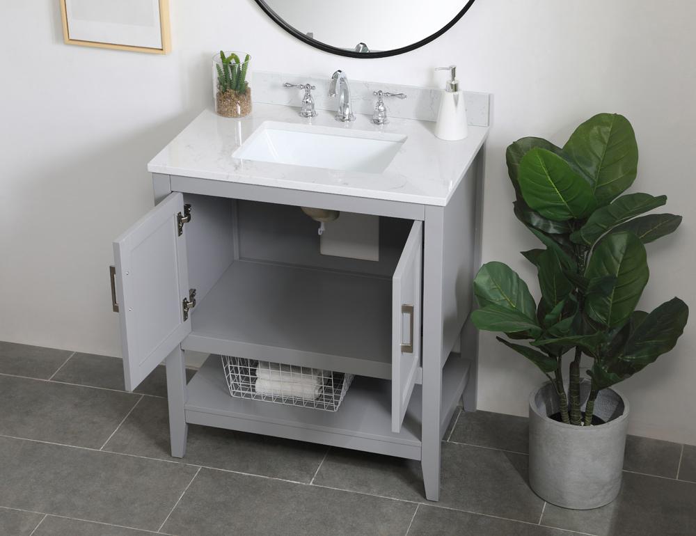 Elegant Furniture & Lighting - Aubrey 30 inch Single Bathroom Vanity in Grey with Backsplash - VF16030GR-BS veiw 9