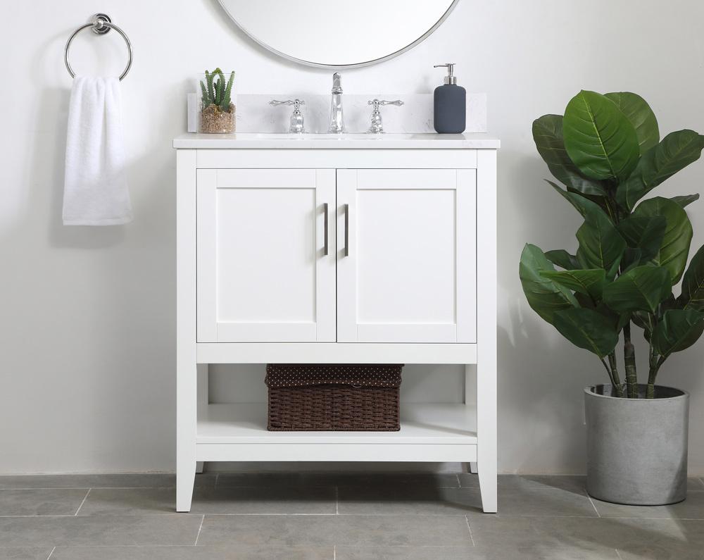 Elegant Furniture & Lighting - Aubrey 30 inch Single Bathroom Vanity in White with Backsplash - VF16030WH-BS veiw 2