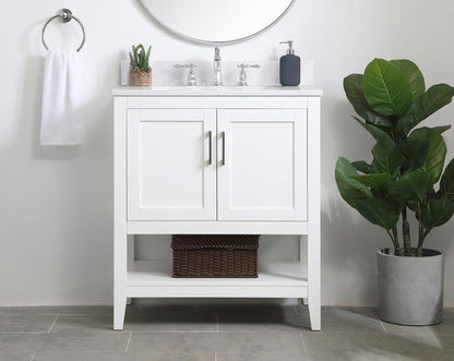 Elegant Furniture & Lighting - Aubrey 30 inch Single Bathroom Vanity in White with Backsplash - VF16030WH-BS veiw 2