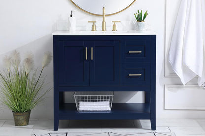 Elegant Furniture & Lighting - Aubrey 36 inch Single Bathroom Vanity in Blue with Backsplash - VF16036BL-BS veiw 2