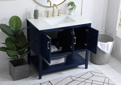 Elegant Furniture & Lighting - Aubrey 36 inch Single Bathroom Vanity in Blue with Backsplash - VF16036BL-BS veiw 9
