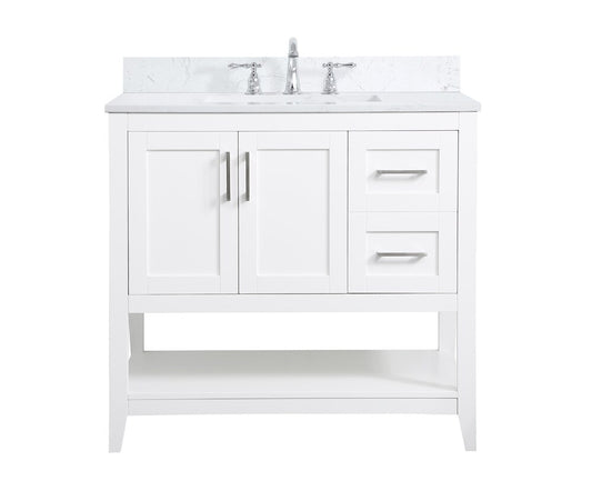 Elegant Furniture & Lighting - Aubrey 36 inch Single Bathroom Vanity in White with Backsplash - VF16036WH-BS veiw 1
