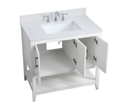 Elegant Furniture & Lighting - Aubrey 36 inch Single Bathroom Vanity in White with Backsplash - VF16036WH-BS veiw 3