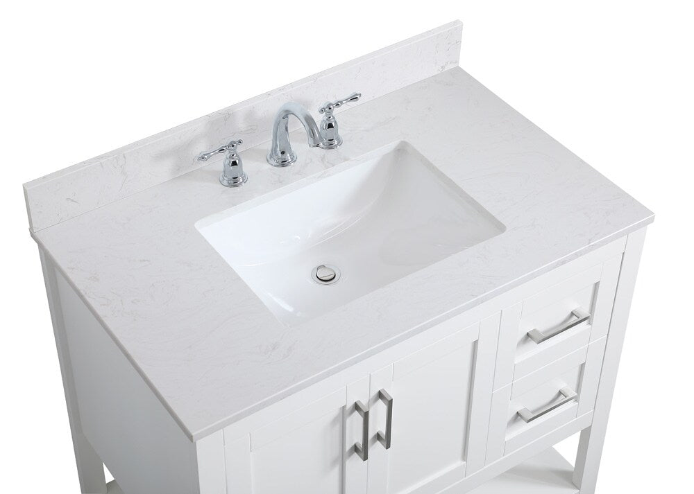 Elegant Furniture & Lighting - Aubrey 36 inch Single Bathroom Vanity in White with Backsplash - VF16036WH-BS veiw 4