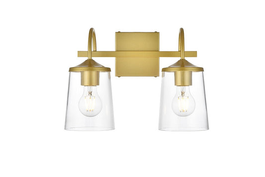 Elegant Furniture & Lighting - Avani 2 light Brass and Clear Bath Sconce - LD7313W14BRA veiw 1
