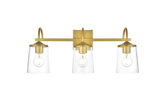Elegant Furniture & Lighting - Avani 3 light Brass and Clear Bath Sconce - LD7313W24BRA veiw 1