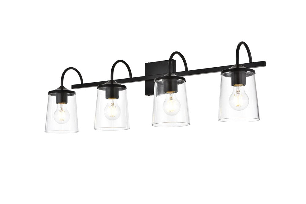 Elegant Furniture & Lighting - Avani 4 light Black and Clear Bath Sconce - LD7313W33BLK veiw 1
