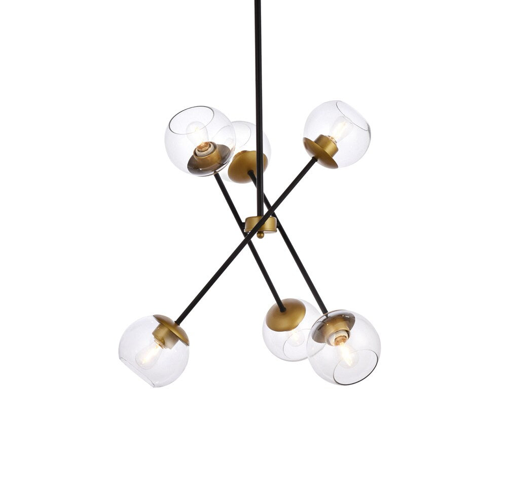 Elegant Furniture & Lighting - Axl 24 inch pendant in black and brass with clear shade - LD656D24BRK veiw 1
