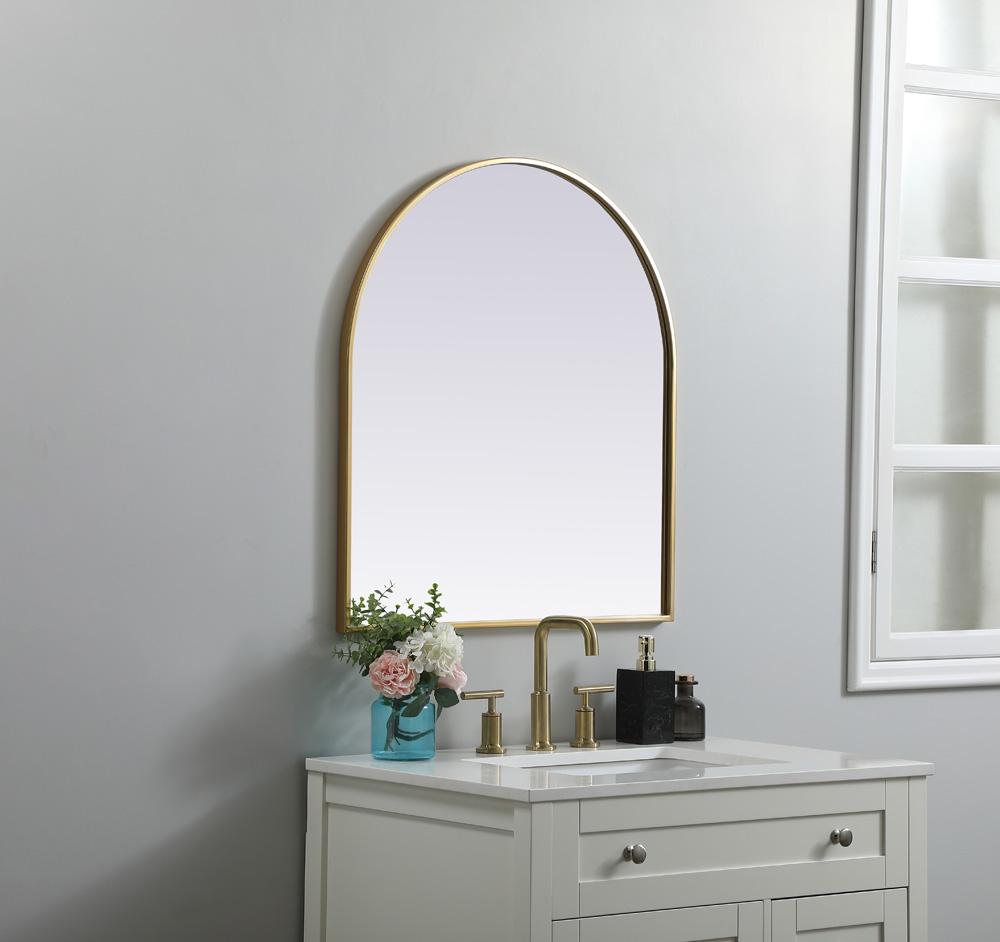 Elegant Furniture & Lighting - Ayra Metal Frame Arch Mirror 27x30 Inch in Brass - MR1A2730BRS veiw 3