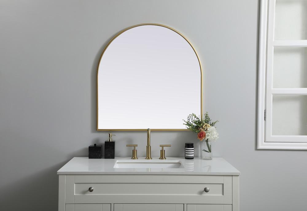 Elegant Furniture & Lighting - Ayra Metal Frame Arch Mirror 30x30 Inch in Brass - MR1A3030BRS veiw 2