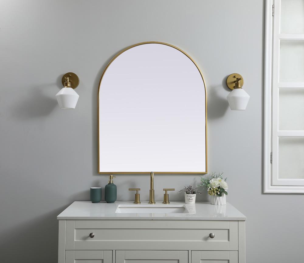 Elegant Furniture & Lighting - Ayra Metal Frame Arch Mirror 30x36 Inch in Brass - MR1A3036BRS veiw 2