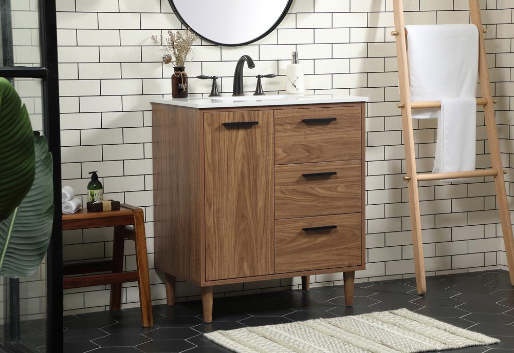 Elegant Furniture & Lighting - Baldwin 30 inch Single bathroom vanity in walnut brown - VF47030WB veiw 3