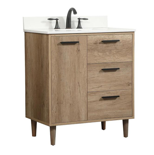 Elegant Furniture & Lighting - Baldwin 30 inch Single bathroom vanity in natural oak with backsplash - VF47030NT-BS veiw 1